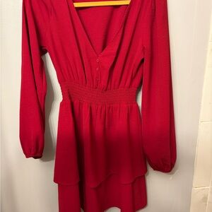 Chic Long Sleeve Red Dress